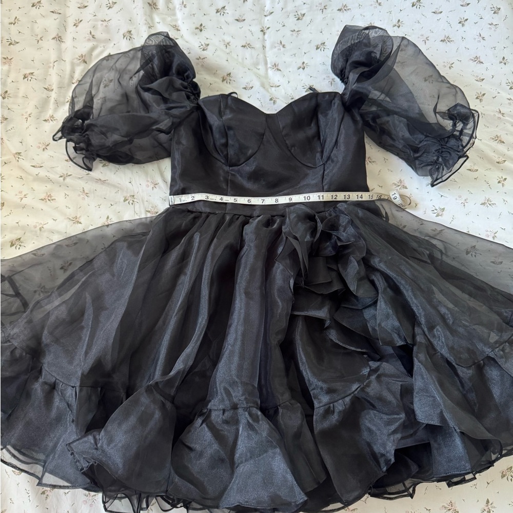 Black Organza Puff Sleeve Women’s Dress
